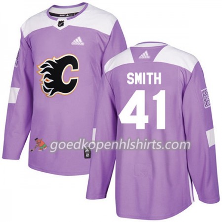 Calgary Flames Mike Smith 41 Adidas 2017-2018 Purper Fights Cancer Practice Authentic Shirt - Mannen